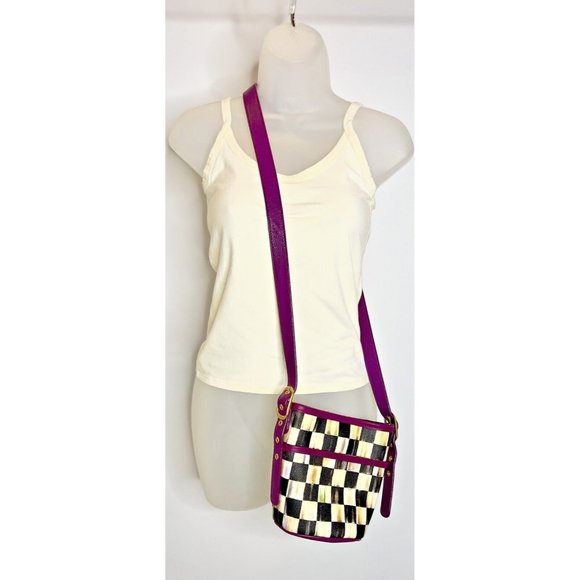 MacKenzie-Childs Purple and Black Checkered Crossbody Bag - Picture 1 of 13